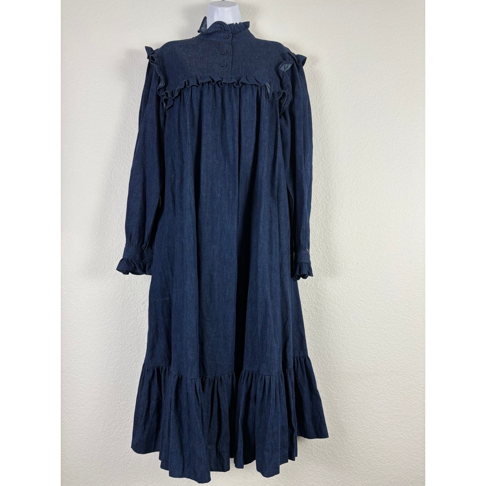 Vintage BIS Jean Ruffle Maxi Dress Western Cotton Sz Prairie Cottagecore Sz 44